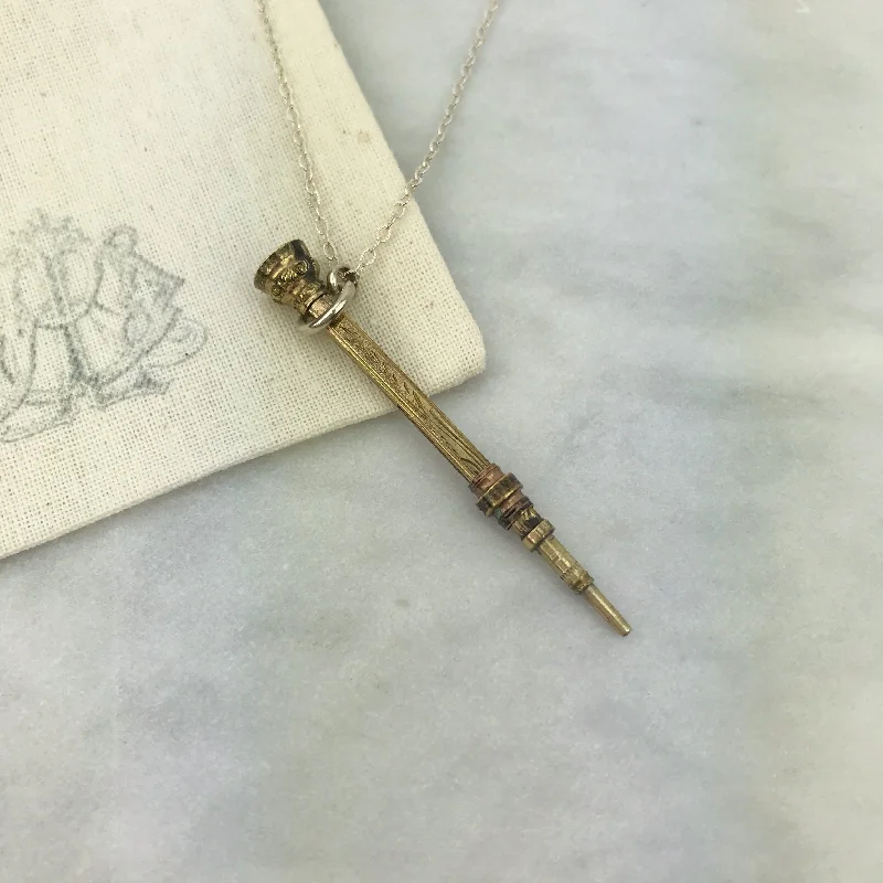 Ladies Necklaces Handcrafted Glow-Gold 19thC. Chatelaine Pencil on Sterling Chain Necklace