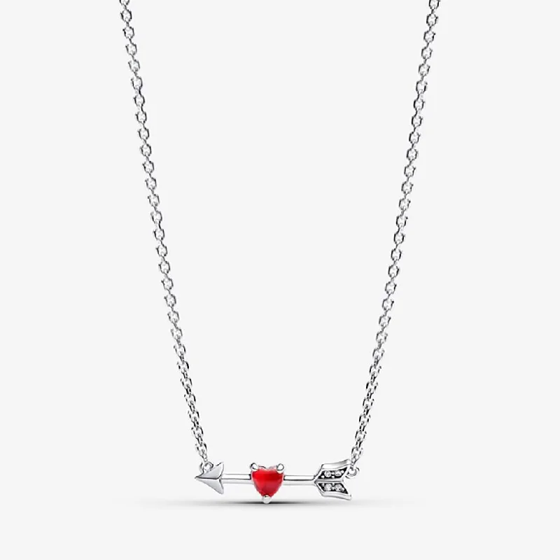 Ladies Necklaces Bold Spark-PANDORA : Arrow & Murano Glass Heart Necklace