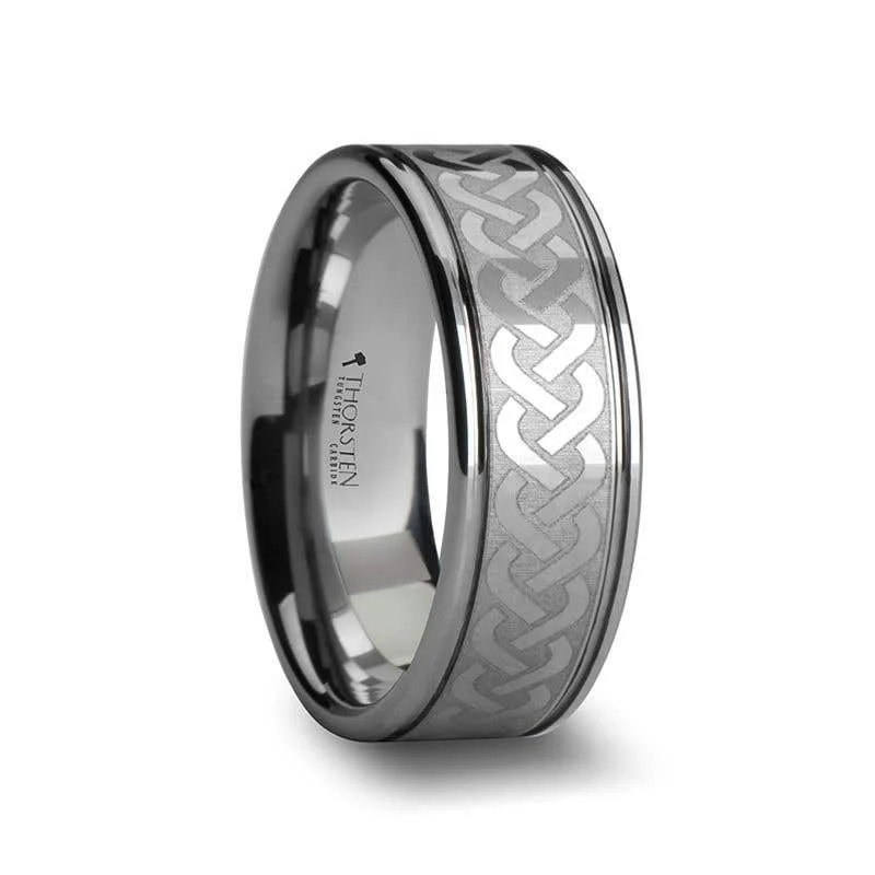 Ladies zirconia brilliance rings -Thorsten PALLAS Laser Engraved Tungsten Ring with Celtic Knot - 6mm 8mm or 10mm - Pallas