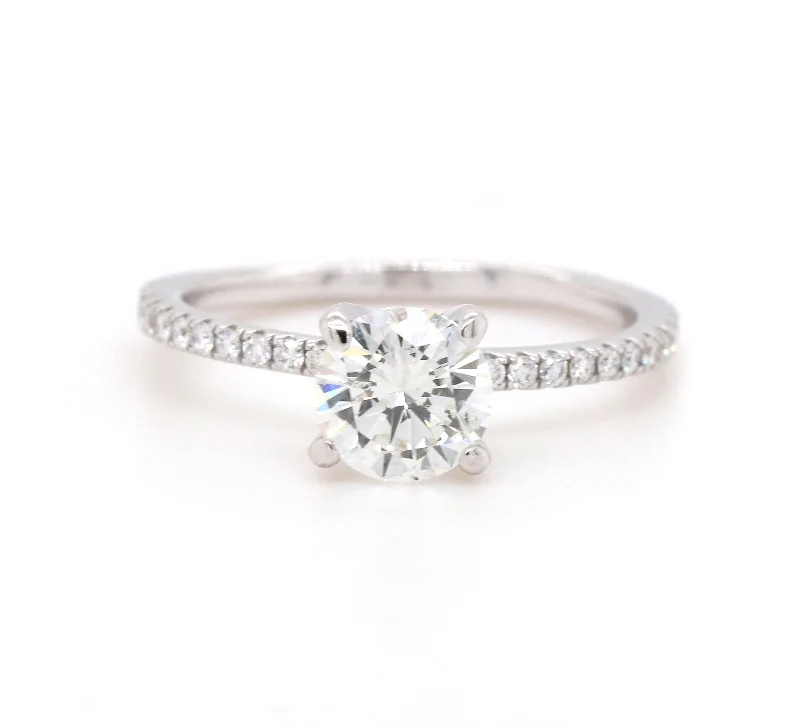 White diamond engagement rings -1.25ctw Round Diamond Straight Engagement Ring in 18K