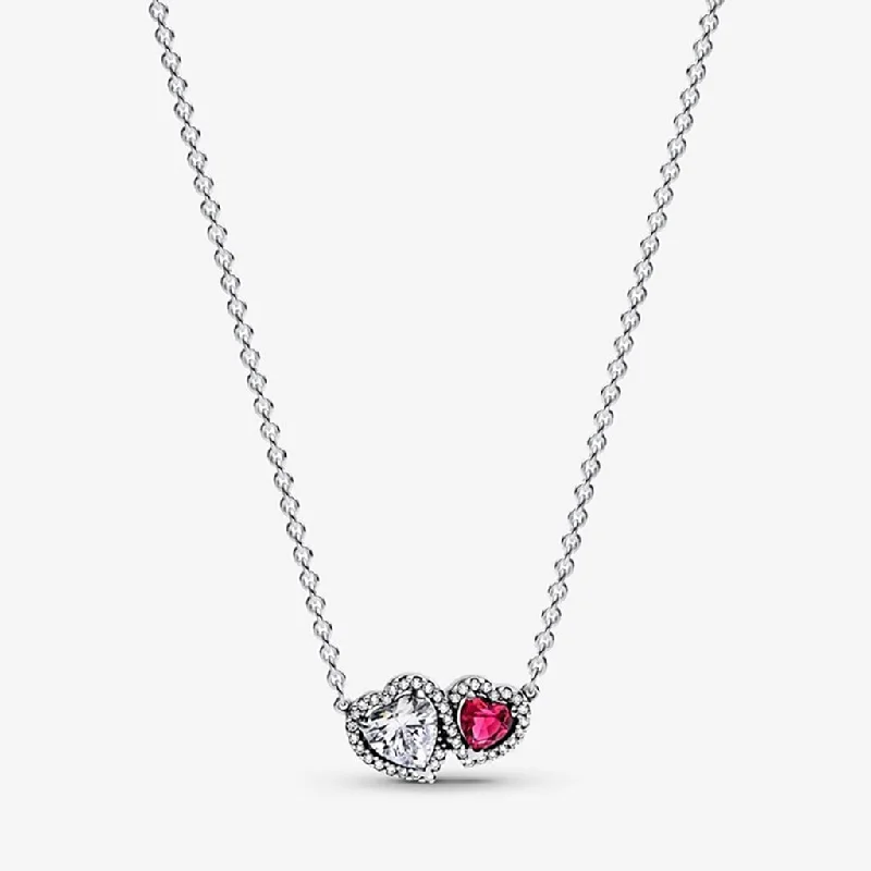 Ladies Necklaces for Casual Spark-PANDORA : Halo Hearts Pendant Necklace