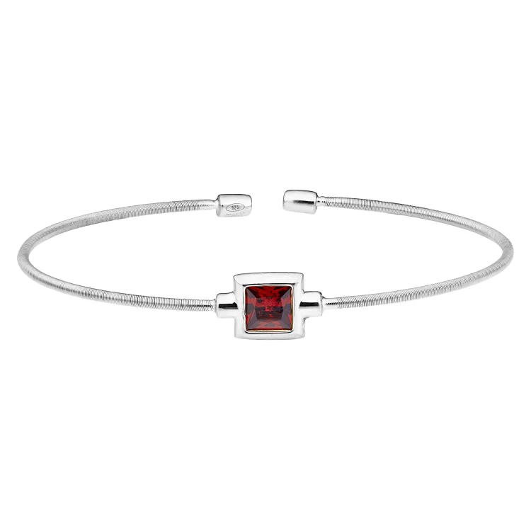 Ladies Bracelets with Teal Chrysocolla-Rhodium Finish Sterling Silver Cable Cuff Bracelet with Princess Cut Simulated Garnet Birth Gem