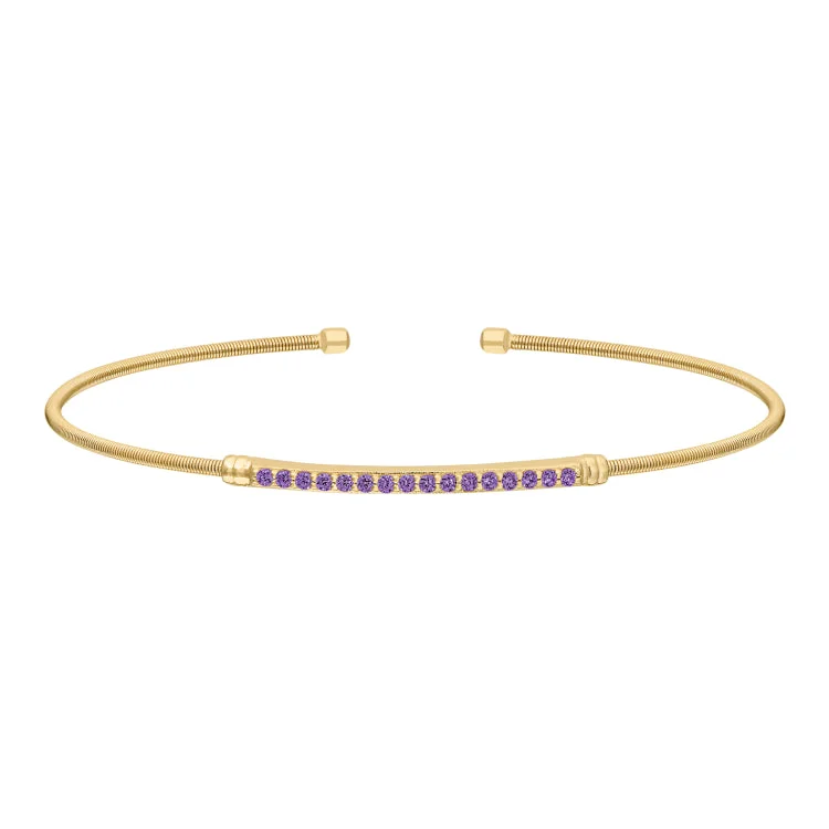 Ladies Bracelets for Sister Spark-Gold Finish Sterling Silver Cable Cuff Bracelet with Simulated Amethyst Birth Gems - February