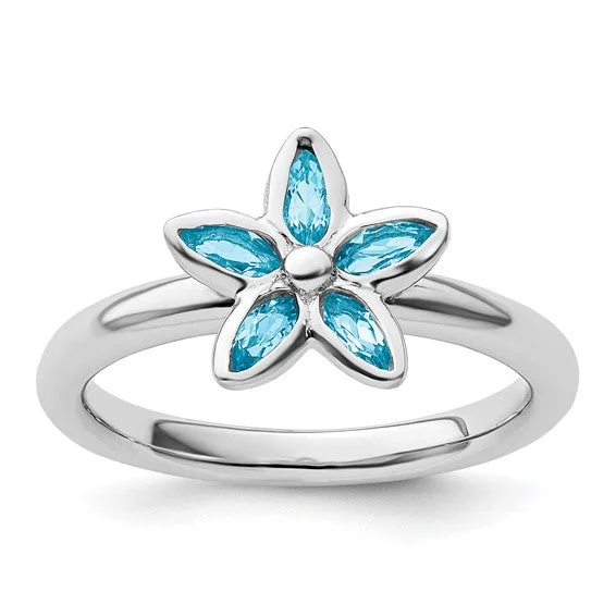 Ladies strong spirit rings -Sterling Silver Stackable Expressions Blue Topaz Flower Ring