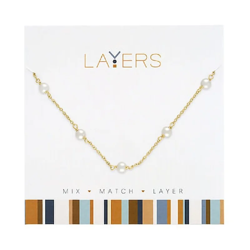 Ladies Necklaces with Crescent Spark-Center Court : Gold Multi Pearl Layers Necklace