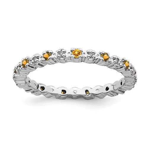 Ladies sunbeam glow rings -Sterling Silver Stackable Expressions Citrine & Diamond Alternating Eternity Ring