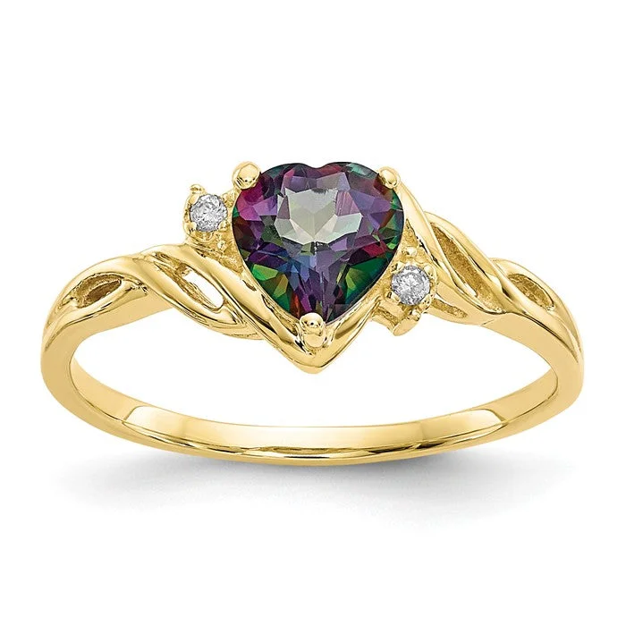 Ladies anchor strength rings -10k Yellow Gold Heart Mystic Fire Topaz And .01ct Diamond Ring