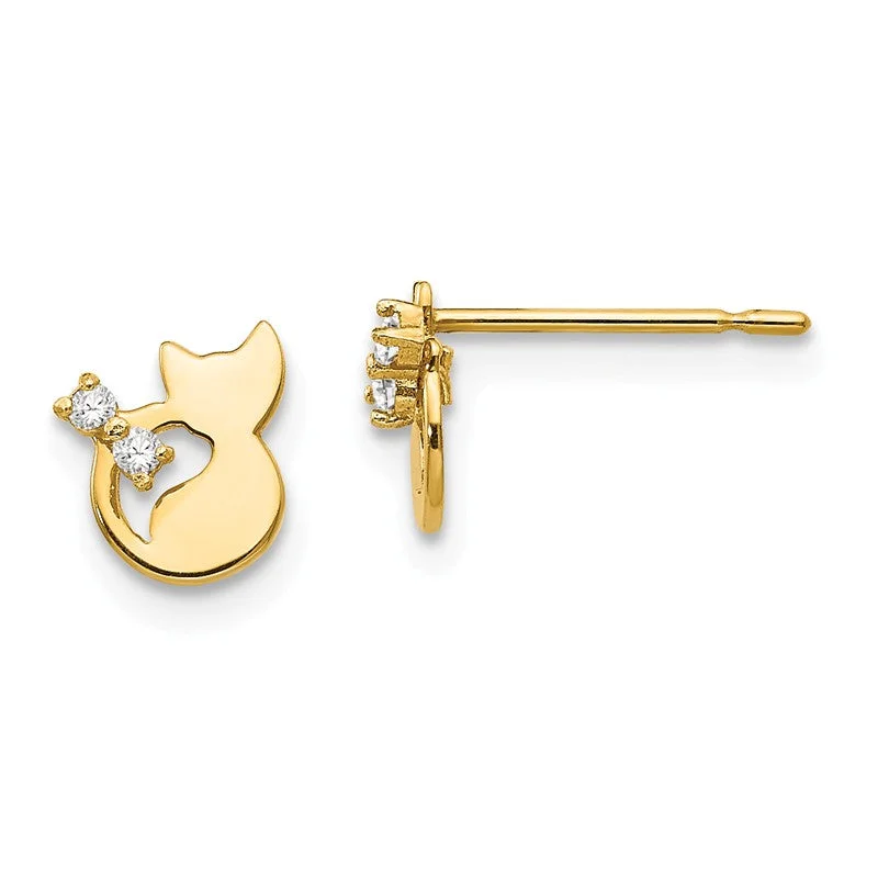 Ladies subtle grace earrings -14k Yellow Gold Madi K CZ Children's Cat Post Earrings