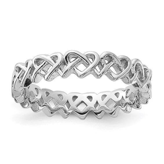 Ladies starry guide rings -Sterling Silver Stackable Expressions Carved Heart Knots Band Ring