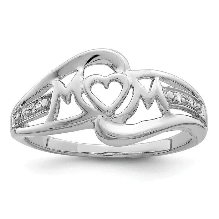 Ladies expansive wide rings -Sterling Silver Diamond Accented Heart Mom Ring