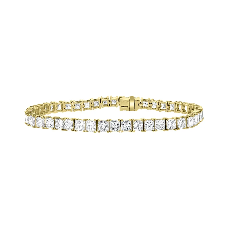 Ladies Bracelets Ethnic Spark-18KT YELLOW GOLD 13.12 CARAT PRINCESS DIAMOND PRONG TENNIS BRACELET