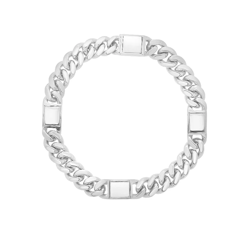 Ladies Bracelets for Beach Spark-Silver Miami Cuban Link Station Bracelet