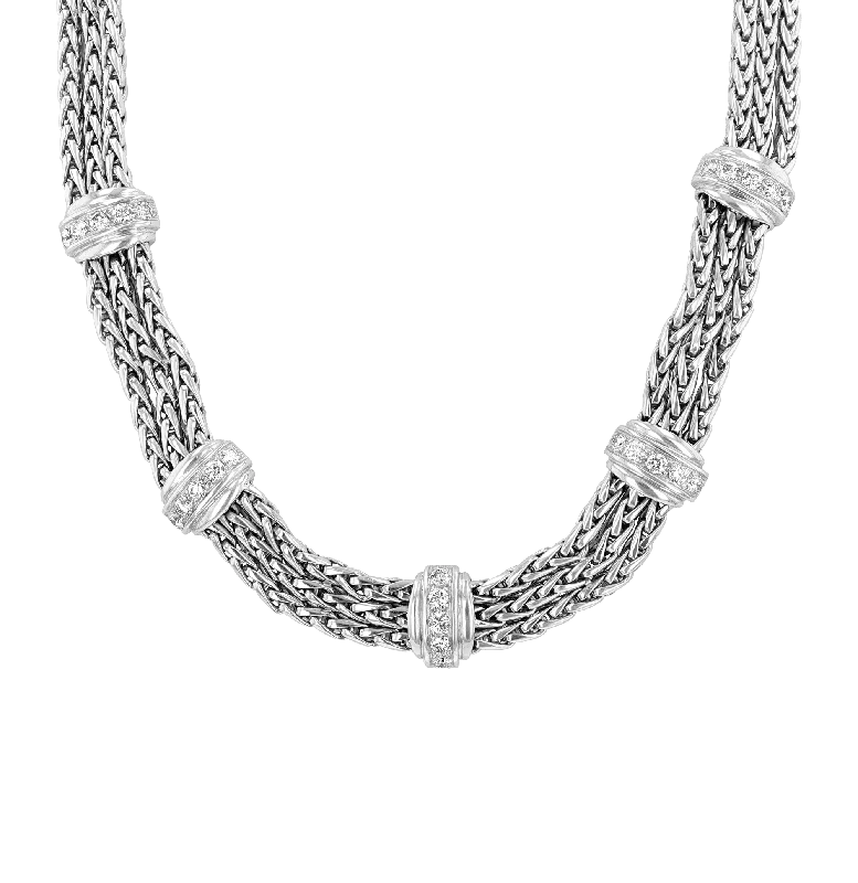 Ladies Necklaces with Blue Jeremejevite-18K White Gold and Diamond Chain Necklace