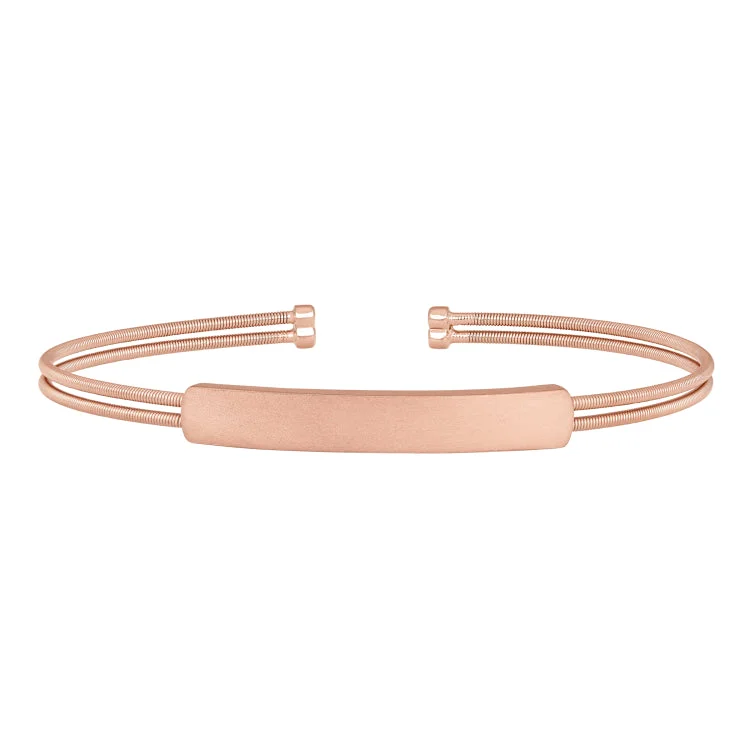 Ladies Bracelets with Beaded Shine-Rose Gold Finish Sterling Silver Two Cable Cuff Bracelet With Name Plate