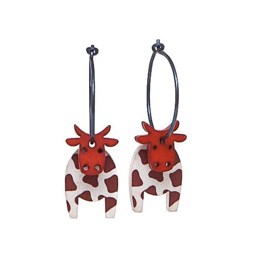 Ladies cosmic ripple earrings -Lene Lundberg K-Form Brown and White Cow Earrings