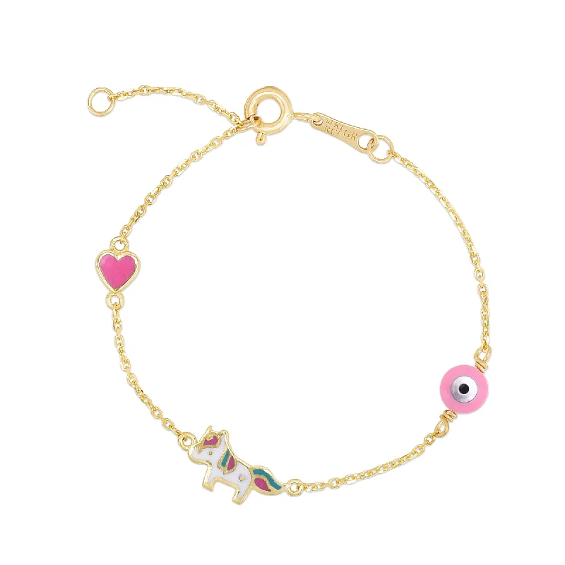 Ladies Bracelets for Sport Glow-14K Gold Enamel Unicorn Bracelet