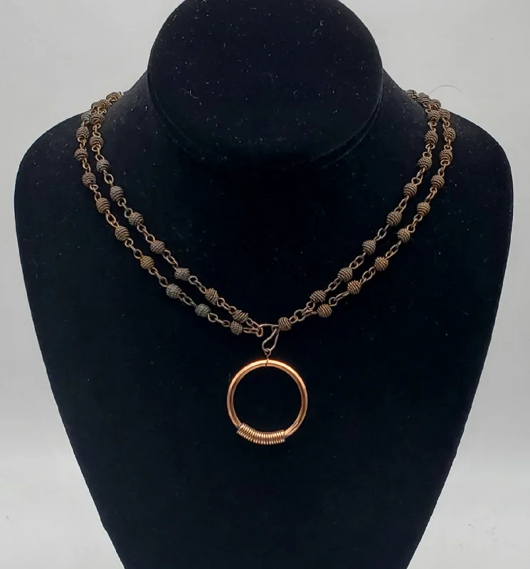 Ladies Necklaces Pure Glow-Vintage Copper Double Strand Chain with Copper Pendant Necklace - 20"