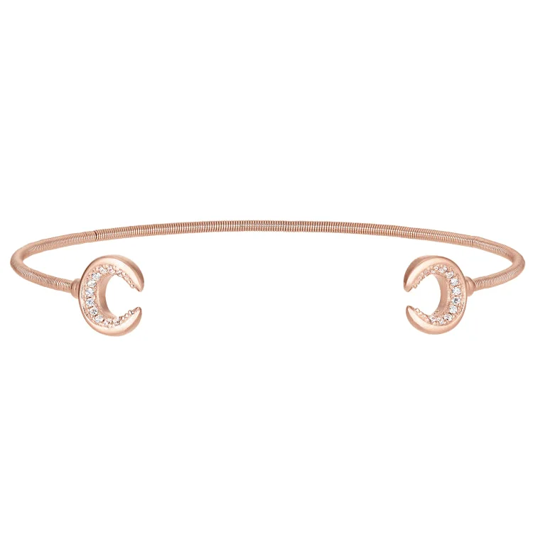 Ladies Bracelets with Sky Topaz-Rose Gold Finish Sterling Silver Cable Cuff Bracelet with Simulated Diamond Upside Down Crescent Moons