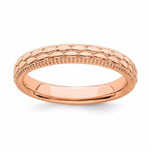 Ladies coin edge rings -Rose Gold Over Sterling Silver Stackable Expressions Patterned Ring