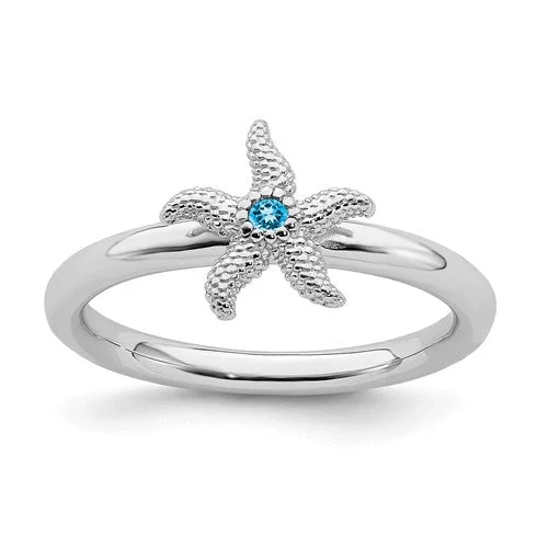 Ladies sturdy steel rings -Sterling Silver Stackable Expressions Blue Topaz Starfish Ring