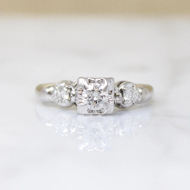 Paired love engagement rings -Sweet Diamond & White Gold Engagement Ring