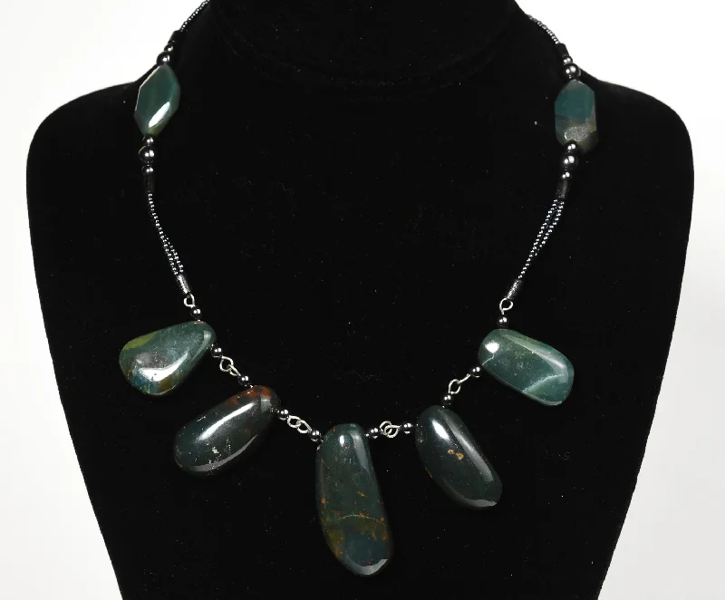 Ladies Necklaces with Coral Kornerupine-Bloodstone Pendants Necklace with Magnetite and Green Onyx Beads