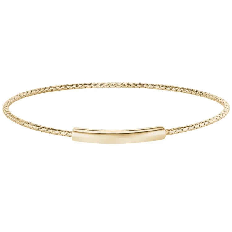 Ladies Bracelets Curved Glow-Gold Finish Sterling Silver Opening Corean Cable Cuff Bracelet with High Polished Bar