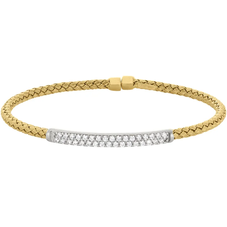 Ladies Bracelets with Jade Spark-Gold Finish Sterling Silver Basketweave Cuff Bracelet with Rhodium Finish Simulated Diamonds