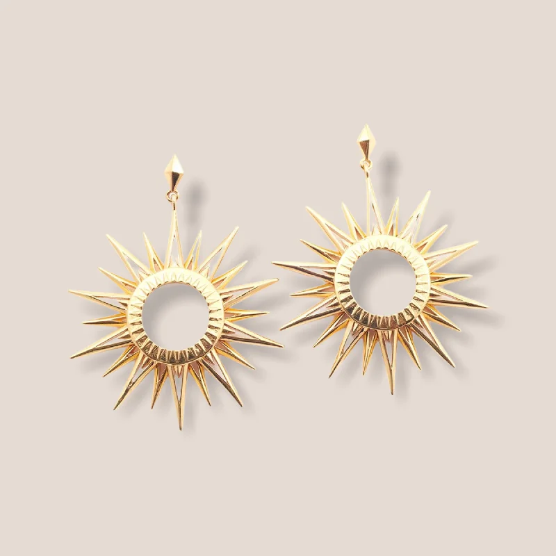 Ladies energy surge earrings -Starburst Statement earring by Bill Skinner in gold plate