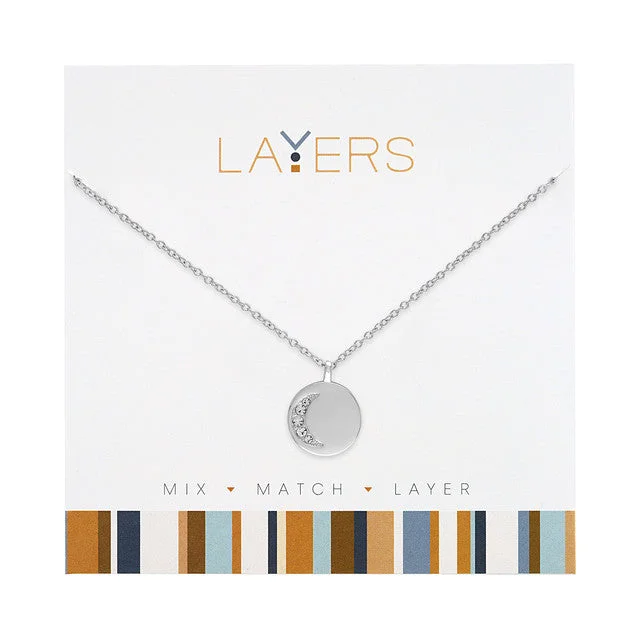 Ladies Necklaces with Crescent Spark-Silver CZ Cresent Moon Layers Necklace