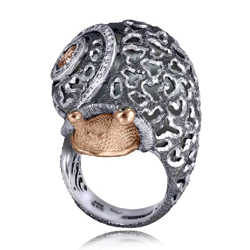 Ladies asymmetrical flair rings -Silver & Gold Codi The Snail Ring with Diamonds