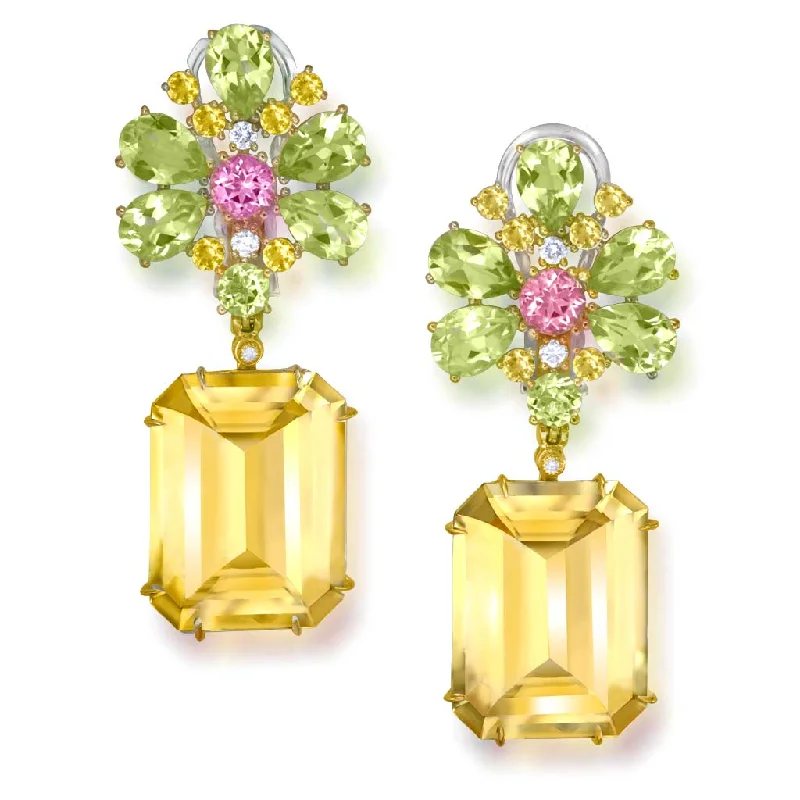 Ladies futuristic gleam earrings -Gold Blossom Earrings with Citrine & Lemon Quartz