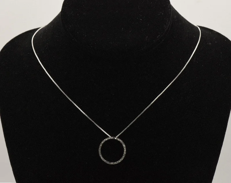 Ladies Necklaces with Pure Danburite-Vintage Diamond Sterling Silver Hoop Pendant on Sterling Silver Chain Necklace - 18"