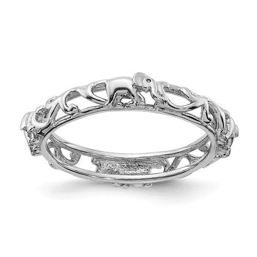 Ladies inscribed personalized rings -Sterling Silver Stackable Expressions Patterned Elephant Ring