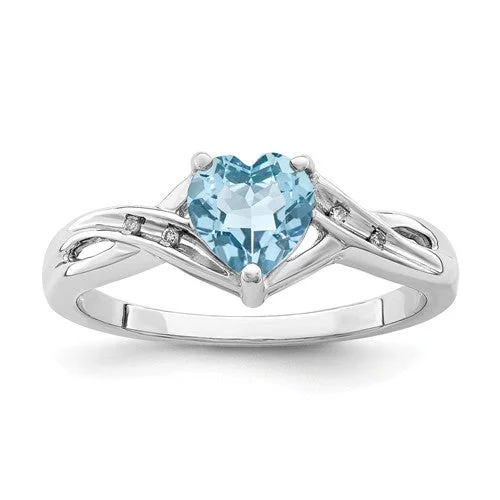 Ladies hopeful light rings -Sterling Silver Diamond & Light Swiss Blue Topaz Heart Ring