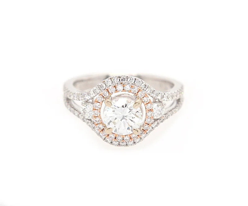 Bridal grace engagement rings -1.51ctw Round Diamond Double Frame Engagement Ring in 14K