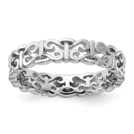 Ladies desert bloom rings -Sterling Silver Stackable Expressions Carved Band Ring