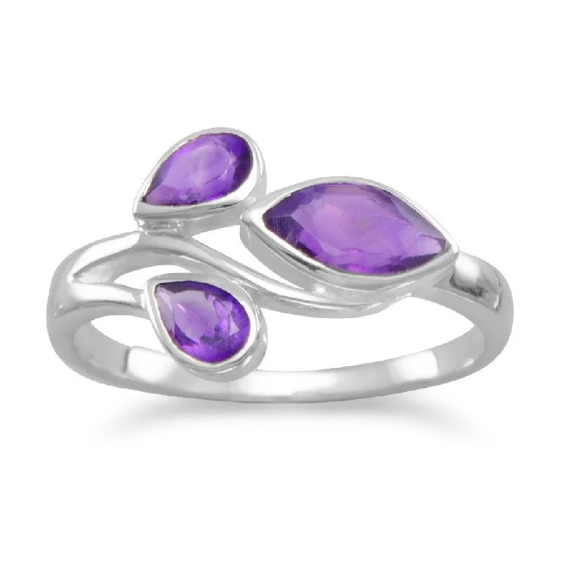 Ladies expansive wide rings -Sterling Silver Pear and Marquise Amethyst Ring