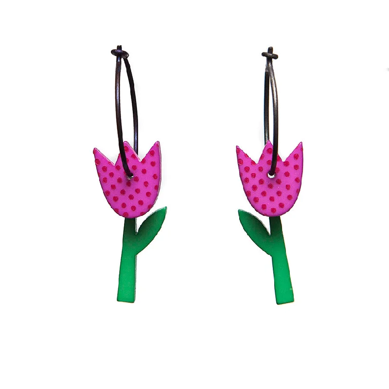 Ladies blooming floral earrings -Lene Lundberg K-Form Pink Spotty Tulip Earrings