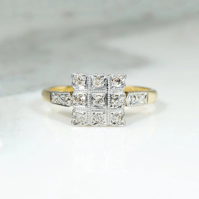 Wide sparkle engagement rings -Scalloped Diamond Set Square Two-Tone Engagement Ring