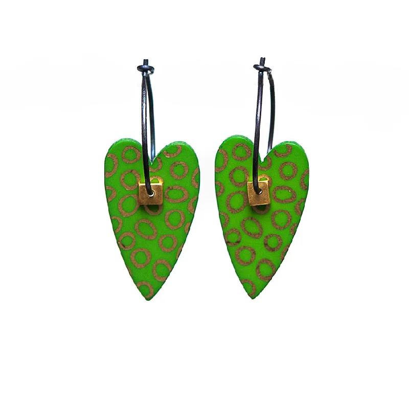 Ladies fiery topaz earrings -Lene Lundberg K-Form Bright Green Heart Earrings