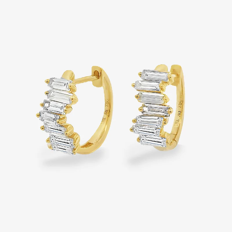 Ladies flowing hippie earrings -Zig Zag Baguette Diamond Huggie  Earrings