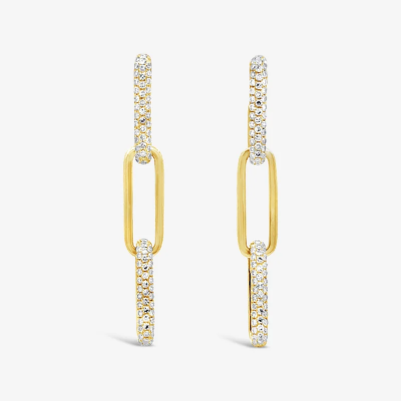 Ladies sunny yellow earrings -Pave Set Oval Link Drop Earrings