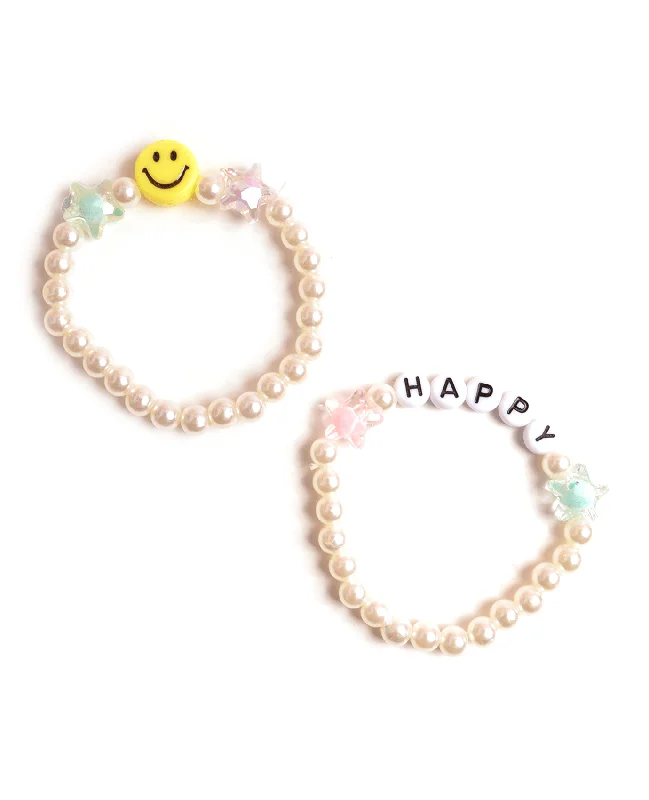 Ladies Bracelets with Square Glow-Remember be "HAPPY" Kids Bracelet Set