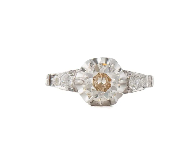 Marquise glow engagement rings -Vintage 1.55ctw European Cut Diamond Heirloom Engagement Ring in Platinum