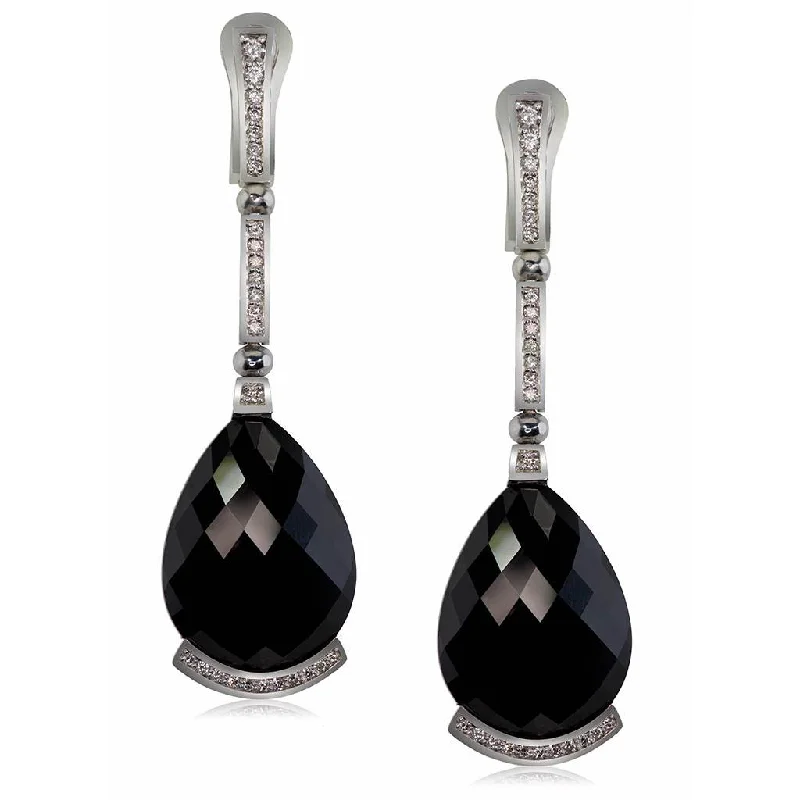 Ladies sandy coast earrings -Gold Swan Drop Earrings with Black Onyx & Diamonds