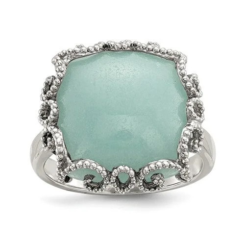 Ladies luxe platinum rings -Sterling Silver Cushion Square Amazonite Textured Filigree Ring