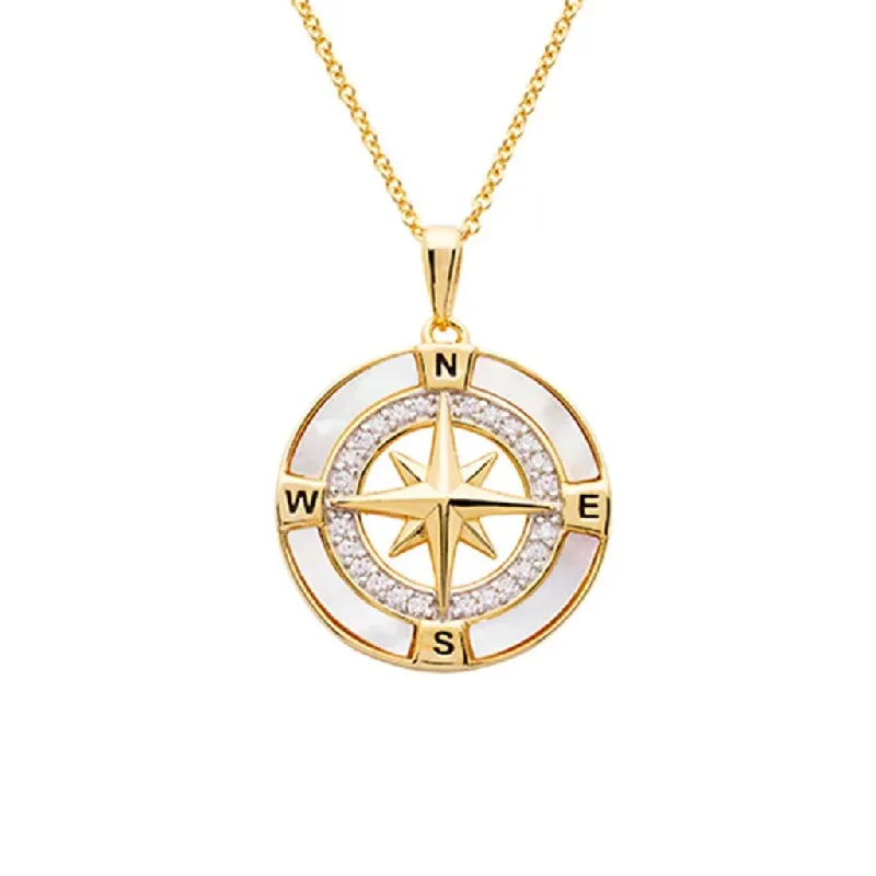 Ladies Necklaces with Blue Jeremejevite-Ocean : Compass Necklace - 14kt Gold Vermeil  MOP CZ