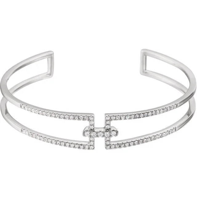 Ladies Bracelets for Bride Glow-14KT White Gold 3/4 CTW Diamond Cuff Bracelet