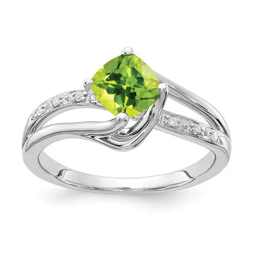 Ladies motivating spark rings -10k White Gold Peridot and Diamond Ring